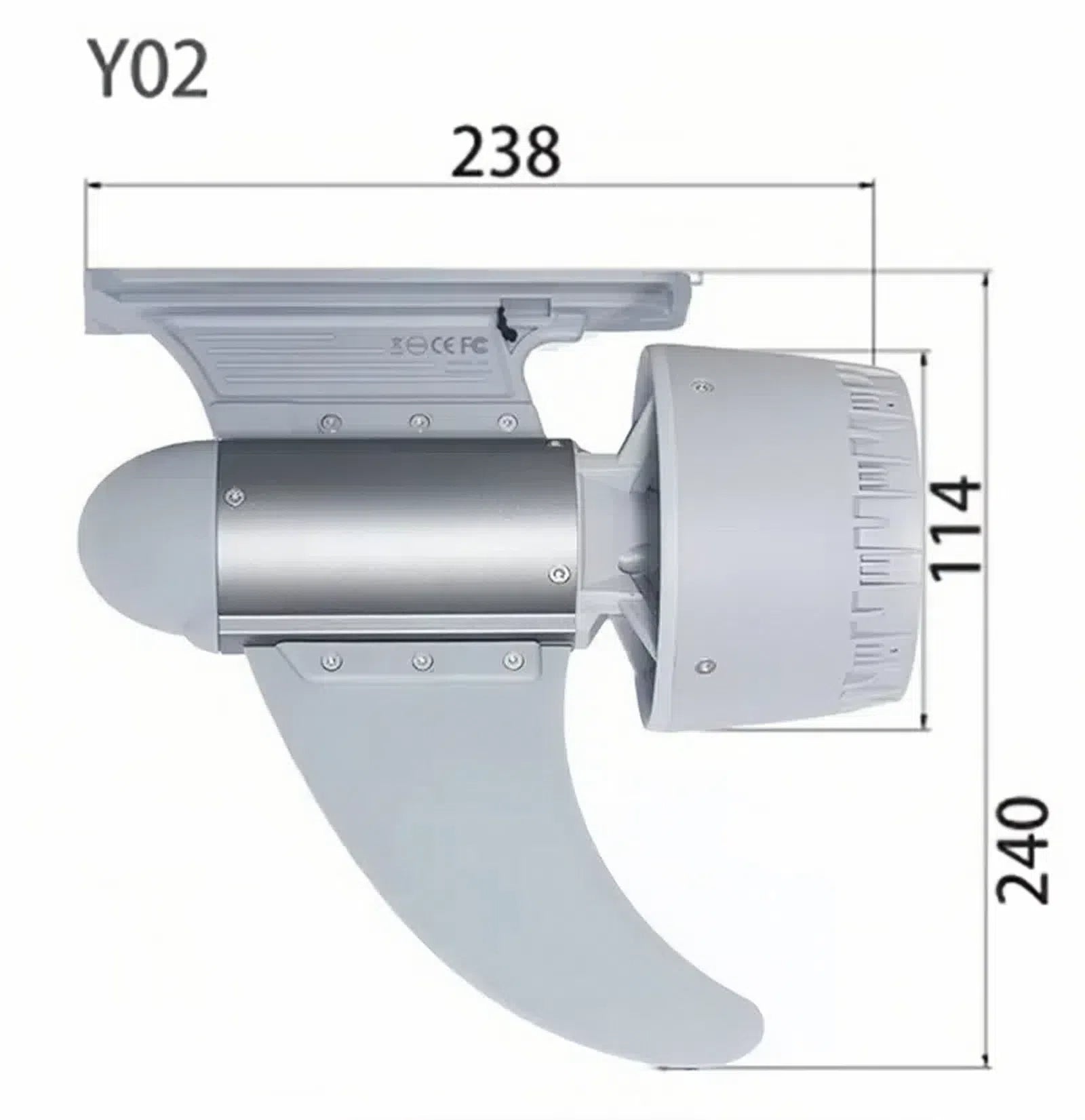 Y02 Elektrische Finne | 500 W Motor | Max. Schub 10 kg/22 lbs | Max. Ausdauer 180 Minuten (36 Ah) | Max. Ganggeschwindigkeit 8 km/h, Fernbedienung einstellbar
